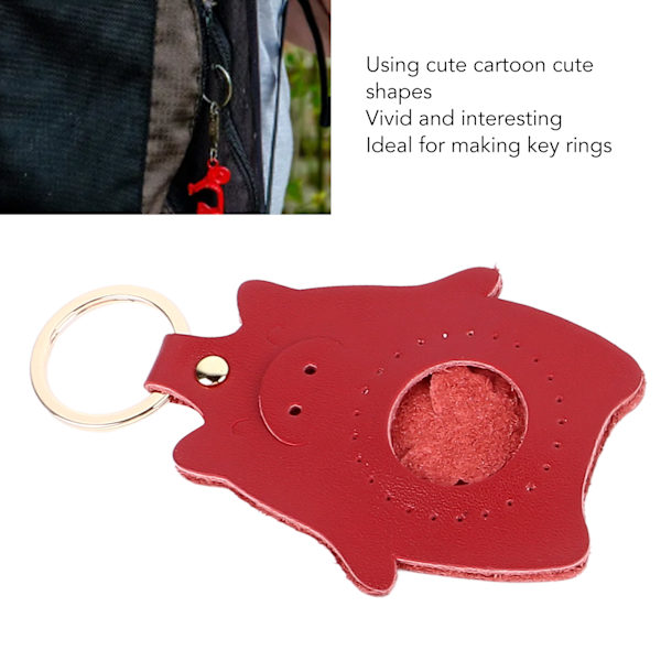 5 set lädernyckelring kit söt tecknad grisform DIY lädernyckelringar ämnen för hantverk läderarbete röd