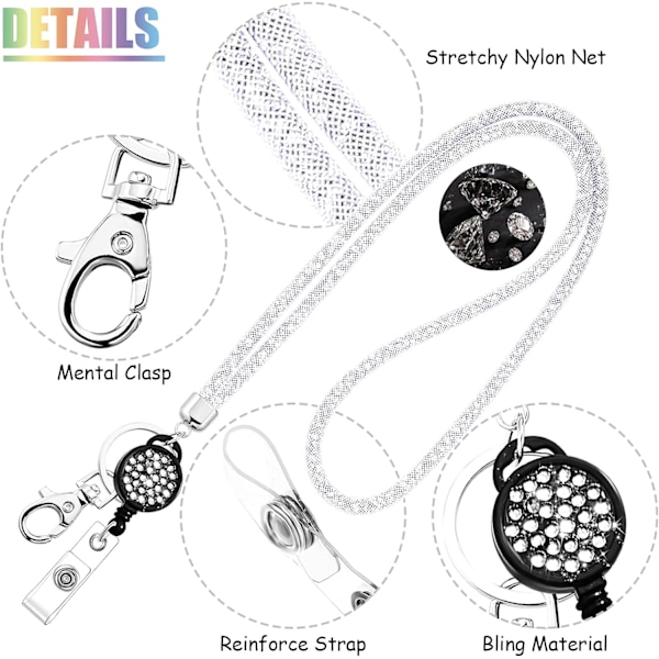 Kristallhalsband, nyckelband, Bling Crystal Rhinestone Clear Badge Lanyard och nyckelhalsband (vit)