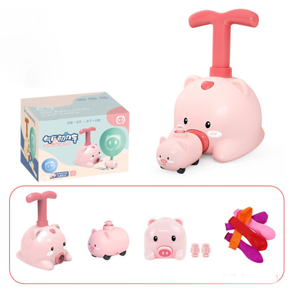 Ballongdriven leksaksraket pedagogisk tecknad aerodynamik tröghetskraft bilar racerbilar för pojkar flickor barn rosa gris