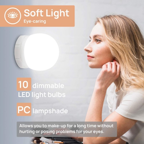 LED Vanity Mirror -lampor, 10 dimbara LED -lökar sminkbelysning