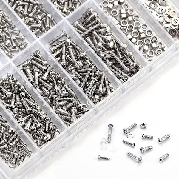 1100-delad glasögon skruvreparationsset, urmakarskruvreparationsset, miniläsglasögon skruvar, muttrar, skruvar, ersättningsset, sortiment med skruvmejslar
