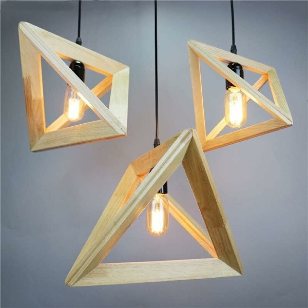 Enkel Massiv Trälampa, Nordiskt Modernt Hem med Hängande Belysningsarmatur för Geometriska Ljuskronor