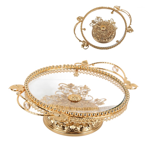 Guld Glas Fruktbricka Hantverk Flerfunktionell Godisbricka med Legering Bas Legering Bas för Visning Blommor