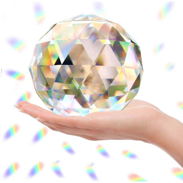 Klar glas kristallkula prisma solfångare regnbågstillverkare, sfärisk fasetterad blickande kula för fönster, Feng Shui, hemmakontor trädgård