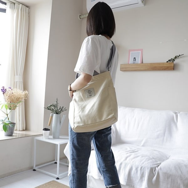 Handväska i canvas för kvinnor, shoppingväska för fritidsarbeten off-white