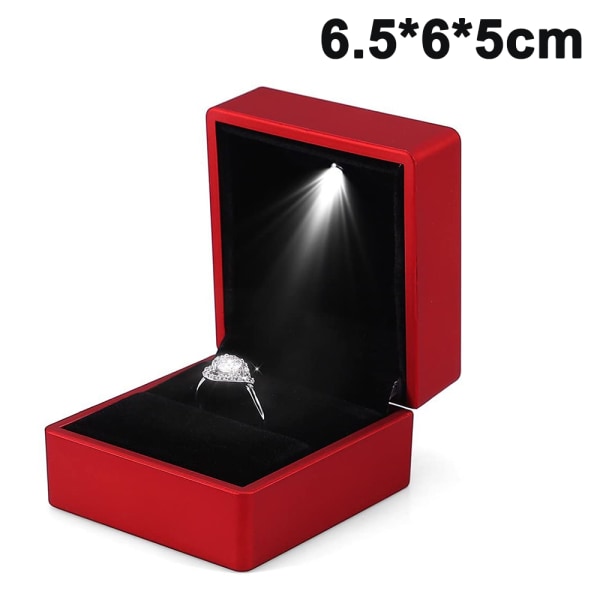 Fyrkantig case med vigselring med ledljus för förslag, röd