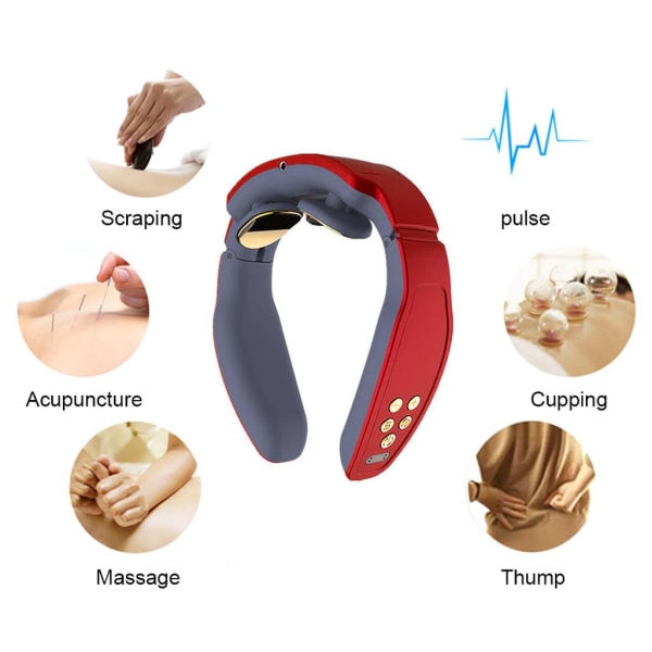 Nackmassageapparat med värme, Elektrisk Pulse Smart Neck Massager,