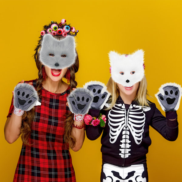 Simulerad Räv Mask Handskar Plysch Rävsvans Handgjorda Cosplay Rekvisita Halloween Tillbehör
