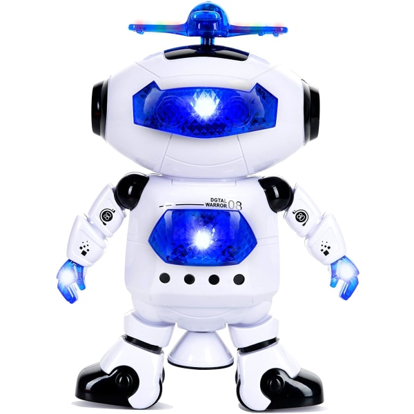 Toysery Walking Dancing Robot Leksaker för barn - 360° kroppssnurrande robotleksak med LED-lampor som blinkar och musik – Smart Interactive Electronic