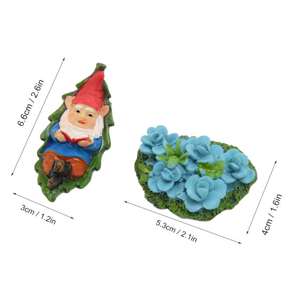 2 st läsbok trädgårdstomte blomma buske staty handmålad lycka välsignelser tomte figurer tomtar gräsmattsdekorationer