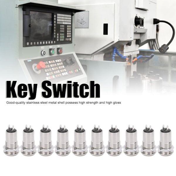 10 st Nyckelströmbrytare Fat Metall ONOFF Strömspärr Rostfritt Stål med Nyckelmutter 12mm AC DC220V (Enkel Dragning)