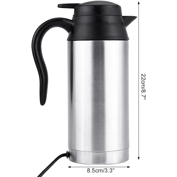 750 ml elektrisk vattenkokare i rostfritt stål 12 V automatisk uppvärmning snabb uppvärmning elektrisk värmekopp resetermosar för långa bilresor, camping, utomhus