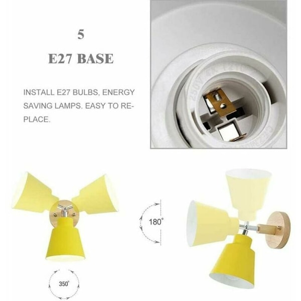 Modern minimalistisk vägglampa med 350 graders rotation, levereras färdigmonterad, ingen montering krävs, praktisk strömbrytare för olika inomhusmiljöer