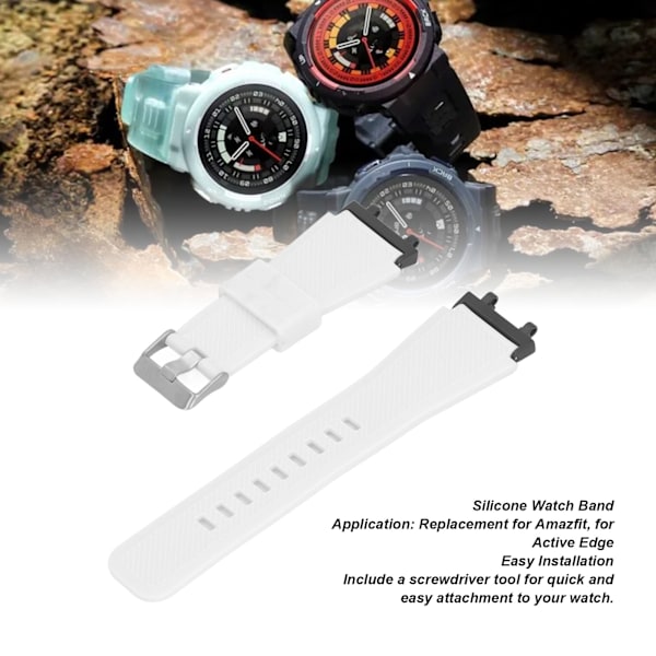 Silikon Twill Klockarmband Elastiskt Bekvämt Mjukt Justerbart Snabbfäste Sport Klockarmbandsersättning för Amazfit Active Edge Vit