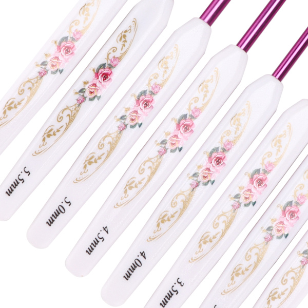 Virka krokar 8 st Mjuka halkfria bra grepp stickningsnålar set med märke för vävning Hembruk(Safflower Porcelain Pack of 8 )