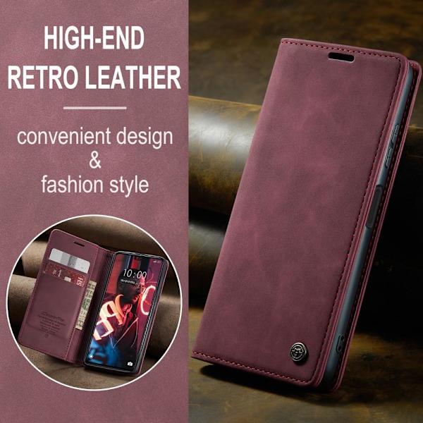 CASEME Xiaomi Redmi Note 12 Pro 5G Fodral Retro Flip Läder Vinrö