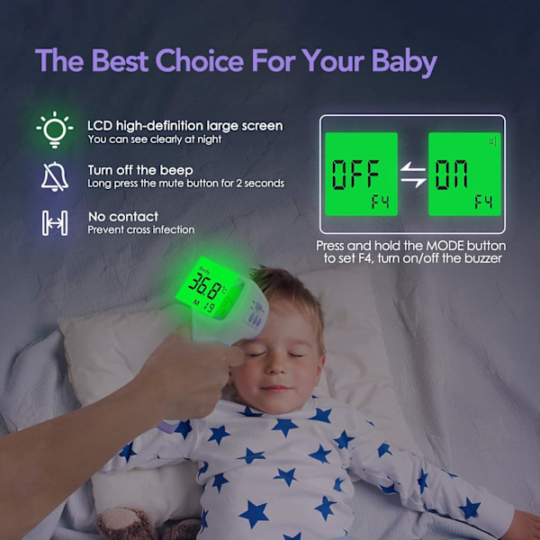 Vuxenpann termometer, infraröd pann termometer, 2 i 1 kontaktfri baby vuxen objekt termometer, infraröd termometer med feberlarm,