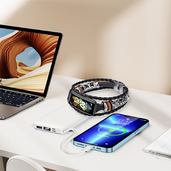 Smartwatch-armband i läder, retro, snyggt, bekvämt, robust, spänne i rostfritt stål, ersättningsarmband för Huawei Band 7, svart