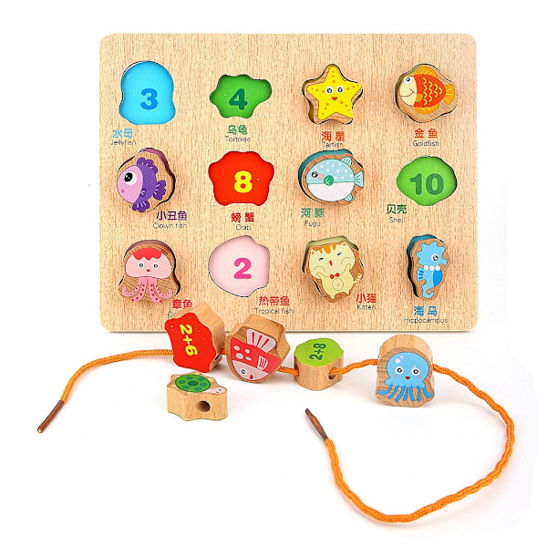 Baby Leksaker Trä Pussel Hand Grab Board Set Cartoon Nummer Barn Utbildningsleksak (Ocean)