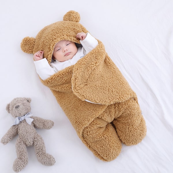 Teddy sovsäck baby, 2.0 Tog nyfödd mjukfodrad svep säck justerbar sovsäck filt för spädbarn bebisar nyfödda unisex baby brun M (3-6