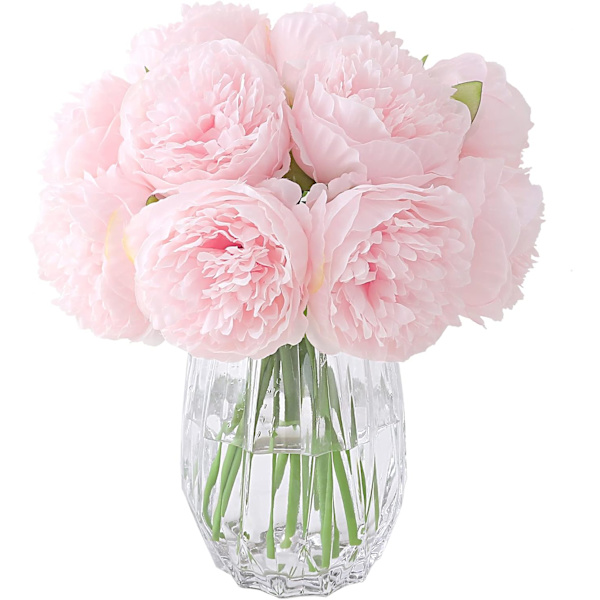 2 Buketter Konstgjorda Pioner, 10 Huvuden Silke Pion Falsk Blomma för Bröllop Hemmakontor Hotell Fönsterbräda Dekoration, Bordsdekorationer (Ljusrosa)