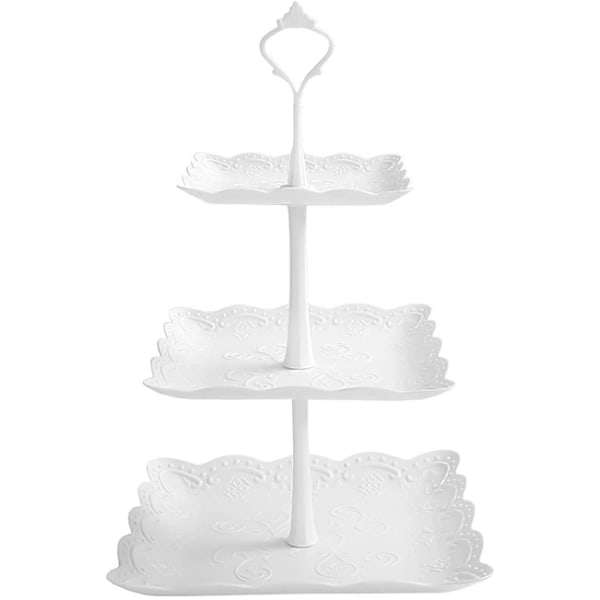 3-vånings kakställ, vitt plast kakställ, kakställ, dessert cupcake-display, våningsfat kakställ för bröllop födelsedagstårta