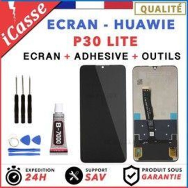 LCD-skärm + pekglas för Huawei P30 Lite svart + verktyg + lim