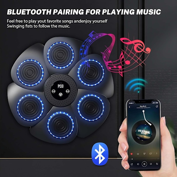 Musikalisk Boxningsmaskin, Smart Väggmonterad Boxningsmaskin - Bluetooth med Boxhandskar för Vuxna och Barn, 9 Hastigheter och Nedräkningslägen