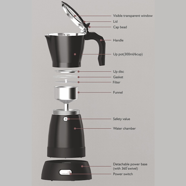 300 ml elektrisk mokabryggare 6 koppar visuell elektrisk kaffebryggare för hem kök dessertbutik 220‑240V EU-kontakt