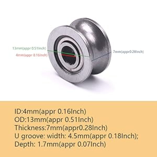 Djupt spårade kullager, U624ZZ4 20-pack metallförseglade kullager U-formade kabelstyrningar 4 x 13 x 7 mm