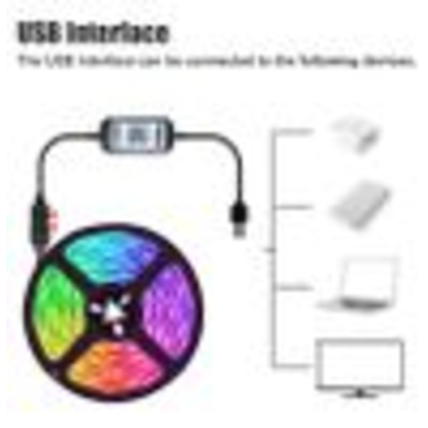 Smart Bluetooth LED-remsa RGB 60 lysdioder/m Vattentät USB-musiksynkroniseringsljusremsa TV-bakgrundsbelysningsremsa Ljusremsa, 5m