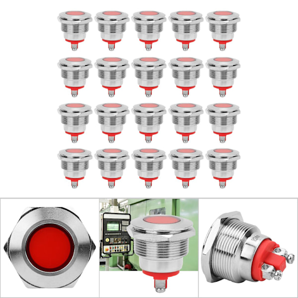 20 st IP68 Vattentät BEM-22C Högkvalitativ Metall Varnings-LED-Indikatorlampa 22mm (Röd 24V)