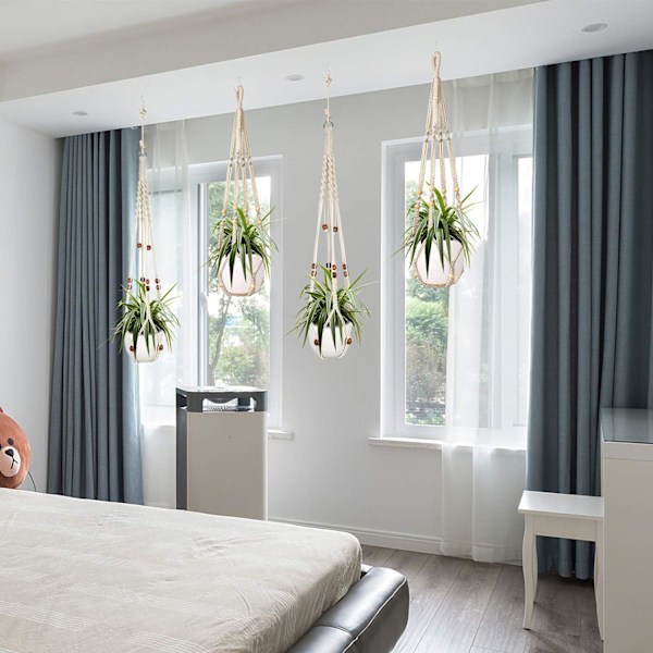 Set med 2 Macrame Hängande Korg Bomullsrep Hängande Korg Blomkruka Växthållare Hängare för Inomhus Utomhus Tak
