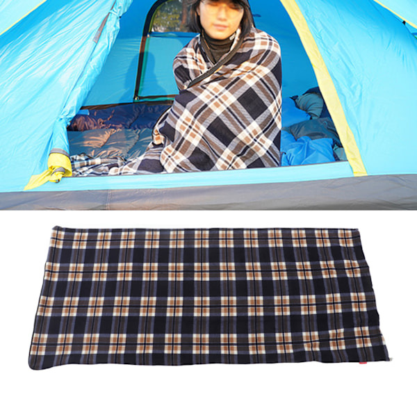 Fleece sovsäck bärbar resevarm sovsäck för vuxna utomhuscamping vandring klättring marinblå rutnät