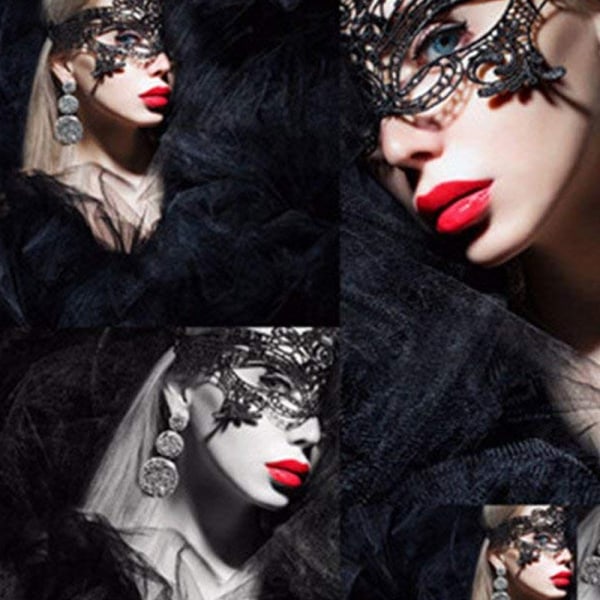 Halloween Catwoman Set, Spets kattöron Sexig maskerad ögonmask