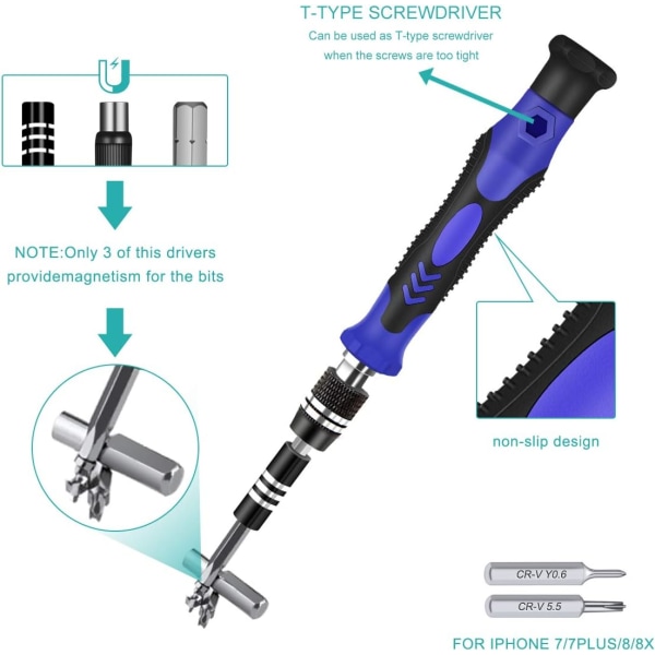 63 i 1 magnetisk precisionsskruvmejselset, 56 bit skruvmejsel reparationsverktyg och fler tillbehör, för mobiltelefon, surfplatta, PC, Macbook, klocka etc