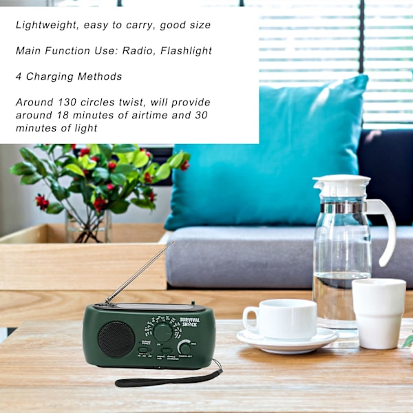 Handvevradio Portabel Praktisk LED-ficklampa Utomhus Multi Band AM/FM/SW Sol Handvev Väderradio