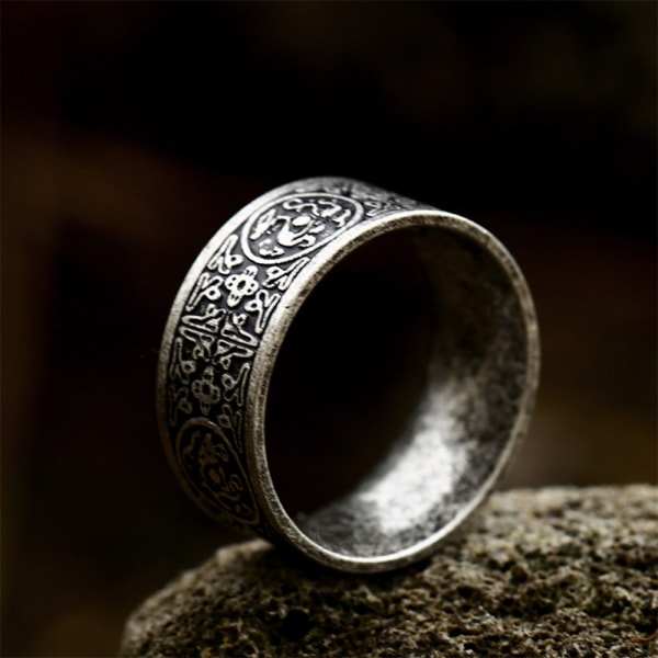 Ring i rostfritt stål antik 4 skyddsdjur, drake, vit