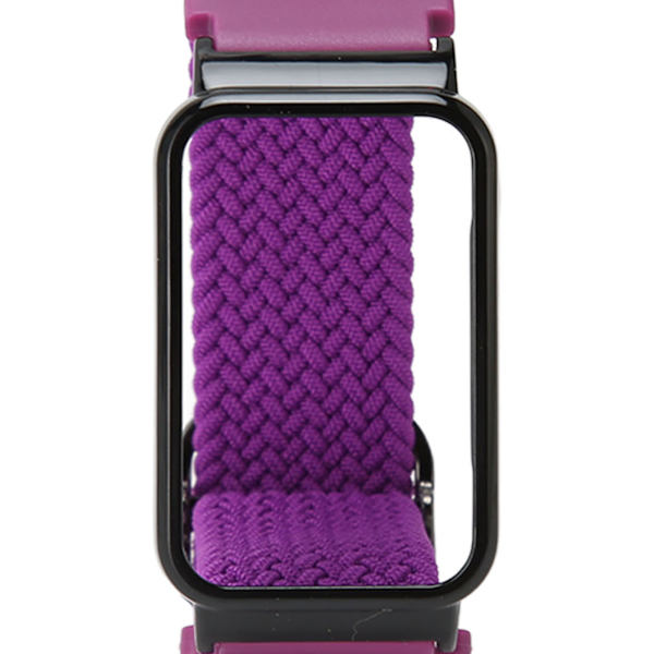 Flätat öglespänne för Mi Band 7 Pro Justerbart elastiskt nylonöglearmband med skyddande ram Lila band Svart fodral