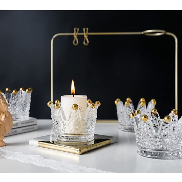 Uni-Fine Set med 2 glasunderlägg för värmeljus, kronformade värmeljusglas, presentljusstakar, dekoration för jul, födelsedag, fest, bröllop,