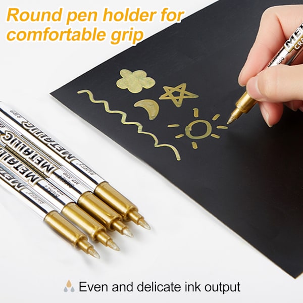4 st Gold Metallic Marker, Guld Permanent Markers Penna, Highlight Marker Pennor, Guld Pennor Metallic Scrapbook Tillbehör för konstnärer Studenter Hantverk