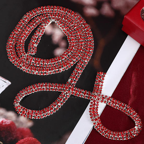 1 Yard 3 Rader Kristallglas Rhinestone Trimming Kedja Bröllopskläder Dekor Röd Rhinestone
