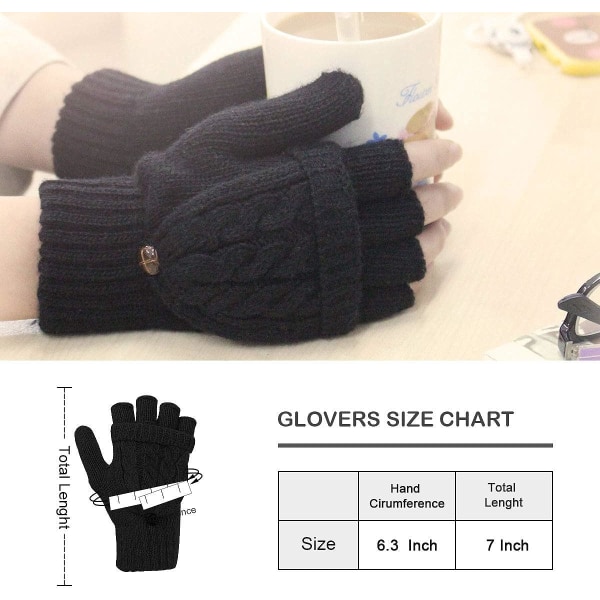 Damhandskar Fingerless Vantar - Vinter Varma Handskar Värmevävare Kabel Stickade, Halvfingerhandskar för Damer och Flickor