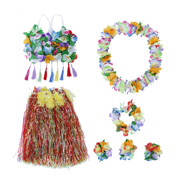 8 st/set Vuxna bär hawaiiansk gräskjol danskläder för strandfest sommar (Färgglad)