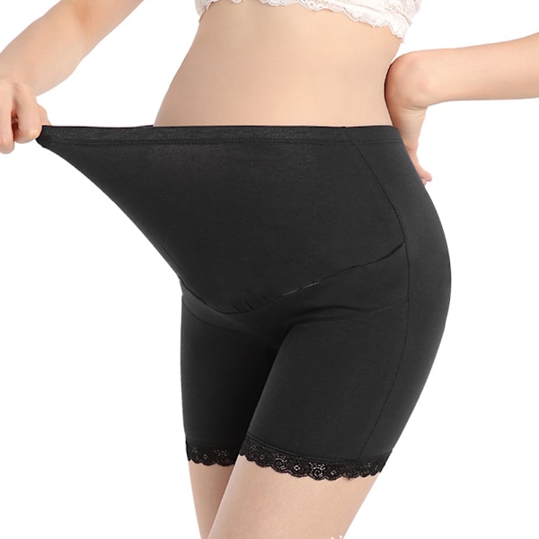 Gravid kvinna hög midja säkerhetsbyxor mjuka elastiska justerbara boyshorts underkläder svart XXL