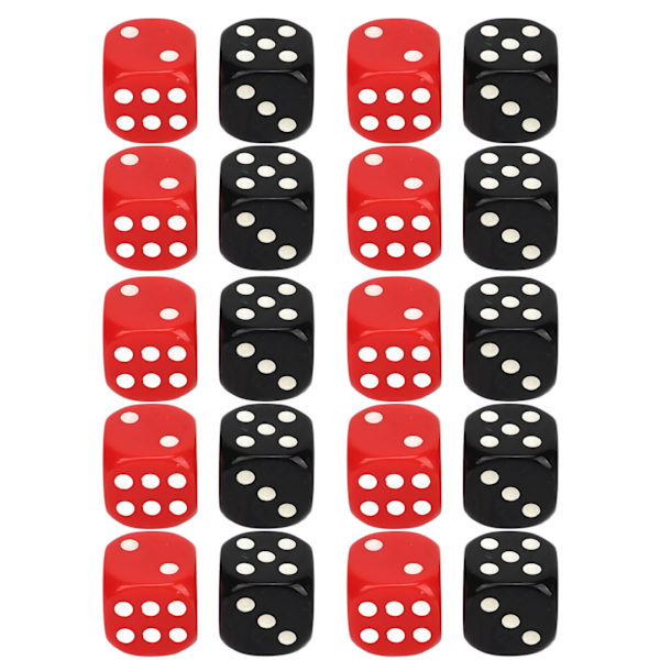 20PCS 6-sidig tärningsspel set säkert vattentätt svart rött bordsspel tärning för klubb bar fest