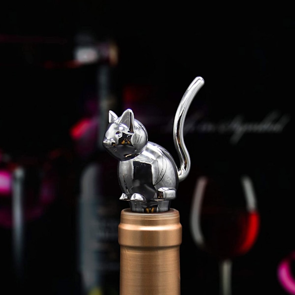 Vinflaskpropp med katthuvud, silver, flaskpropp