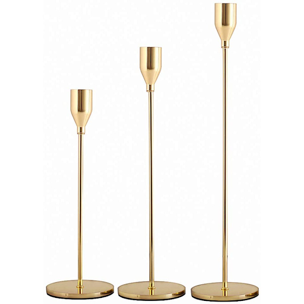 Guld Ljusstakar Set om 3 för Koniska Ljus, Dekorativ Ljusstakehållare för Bröllop, Middag, Fest, Passar 3/4 Tums Tjockt Ljus & LED-Ljus