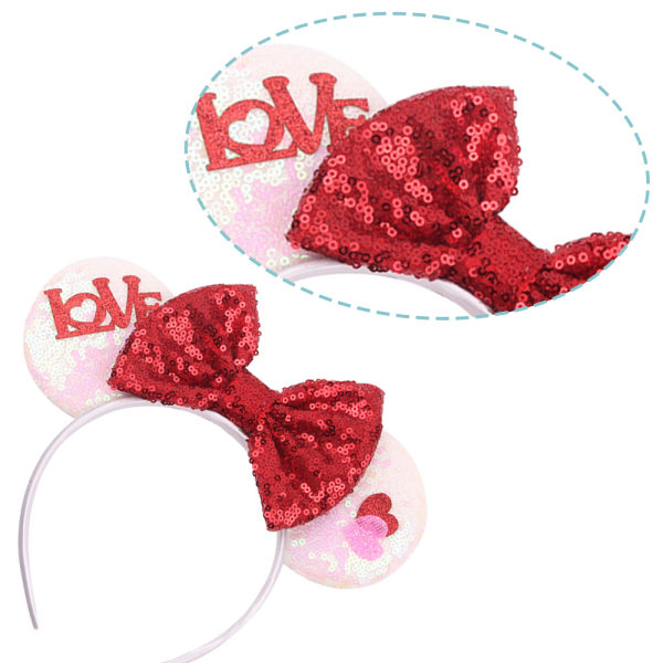 Mouse Ears Rosett Pannband, Glitter Party Princess black Dot Ear shape8