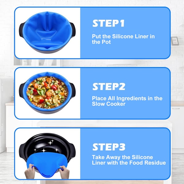 Stora silikonfodral för slowcooker, återanvändbara, läckagesäkra, säkra tillbehör för slowcooker, mörkblå